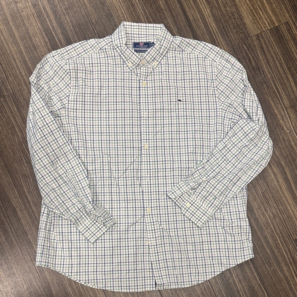 Vineyard Vines Men's Plaid Shirt - White and Green